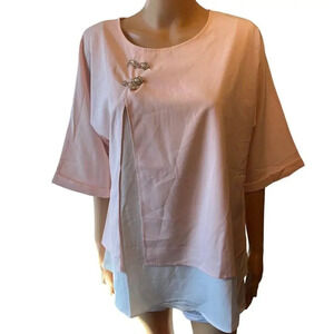Lightweight Pink white Layered Tunic blouse Top women size L